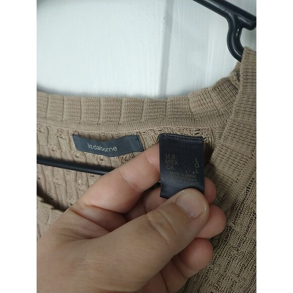 Liz Claibourne Woman L Brown Crew Pullover Casual Office Sweater Wide Ribbed Hem - Picture 3 of 8